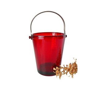 Vintage Royal Ruby Ice Bucket with Handle Barware 1940s